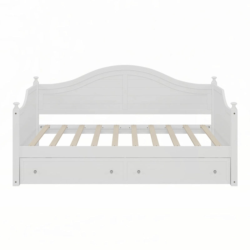 Cadre de lit de repos double blanc en bois Deux tiroirs de rangement Bois d'hévéa MDF