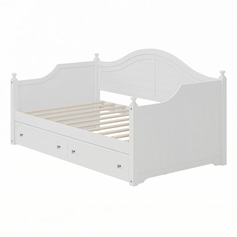 Cadre de lit de repos double blanc en bois Deux tiroirs de rangement Bois d'hévéa MDF