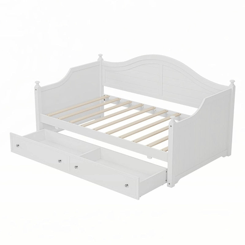 Cadre de lit de repos double blanc en bois Deux tiroirs de rangement Bois d'hévéa MDF