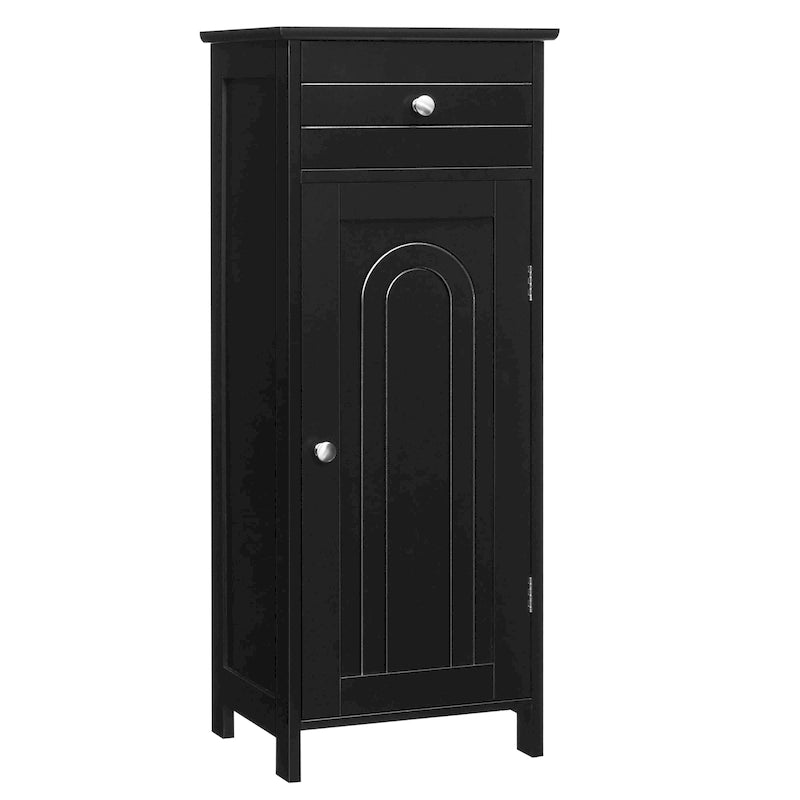 Meuble de salle de bain en MDF noir P2, 1 tiroir, 1 porte, étagère réglable, anti-basculement
