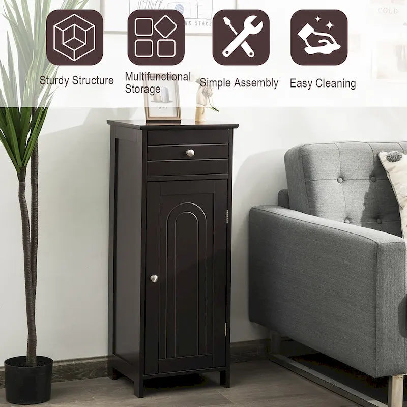 Meuble de salle de bain en MDF noir P2, 1 tiroir, 1 porte, étagère réglable, anti-basculement