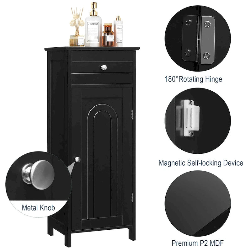 Meuble de salle de bain en MDF noir P2, 1 tiroir, 1 porte, étagère réglable, anti-basculement