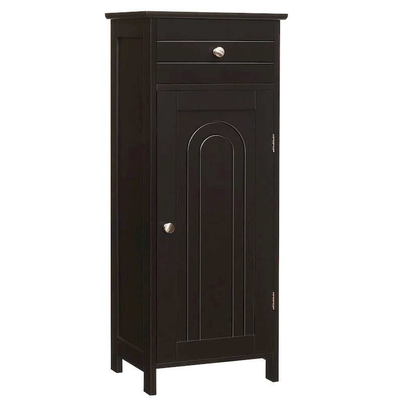 Meuble de salle de bain en MDF noir P2, 1 tiroir, 1 porte, étagère réglable, anti-basculement