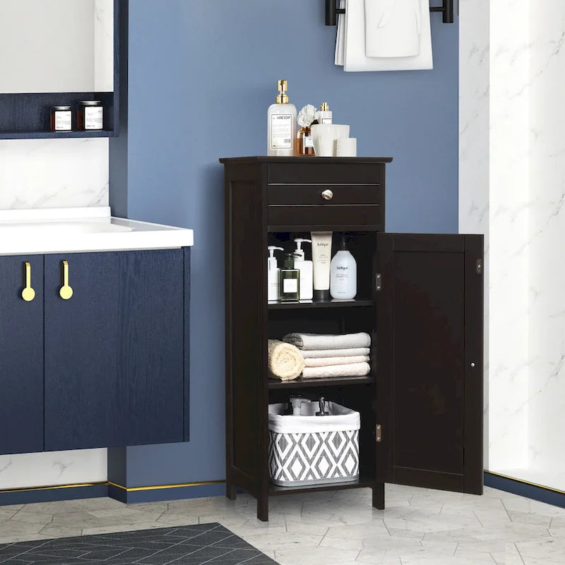 Meuble de salle de bain en MDF noir P2, 1 tiroir, 1 porte, étagère réglable, anti-basculement