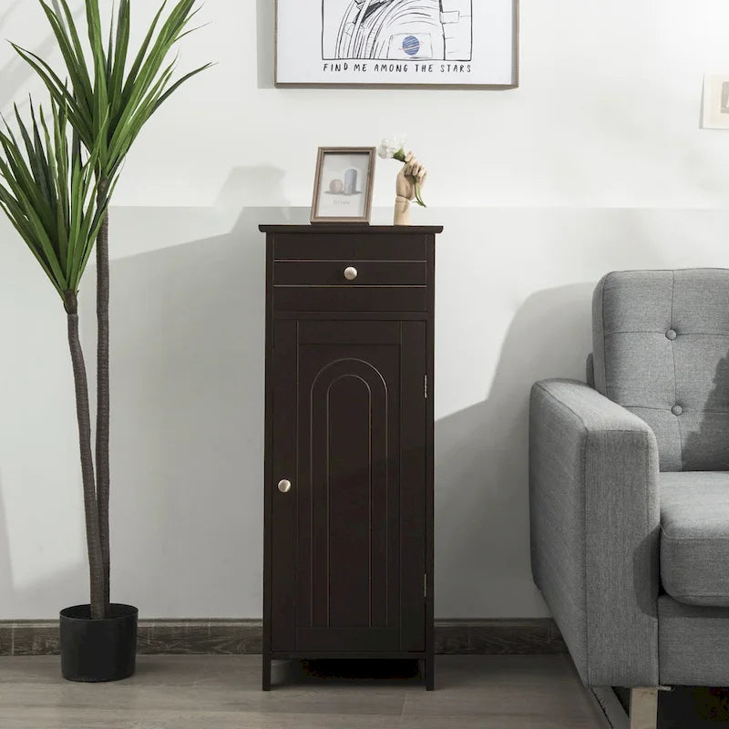 Meuble de salle de bain en MDF noir P2, 1 tiroir, 1 porte, étagère réglable, anti-basculement