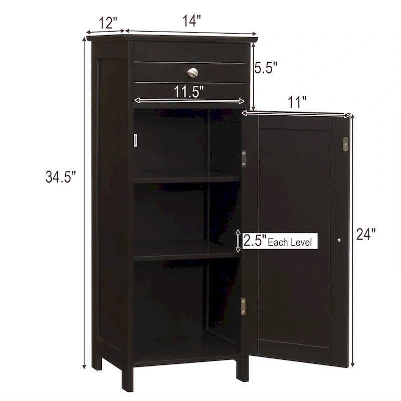 Meuble de salle de bain en MDF noir P2, 1 tiroir, 1 porte, étagère réglable, anti-basculement