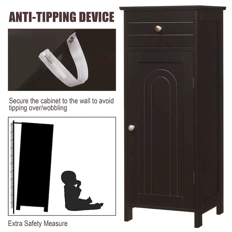 Meuble de salle de bain en MDF noir P2, 1 tiroir, 1 porte, étagère réglable, anti-basculement