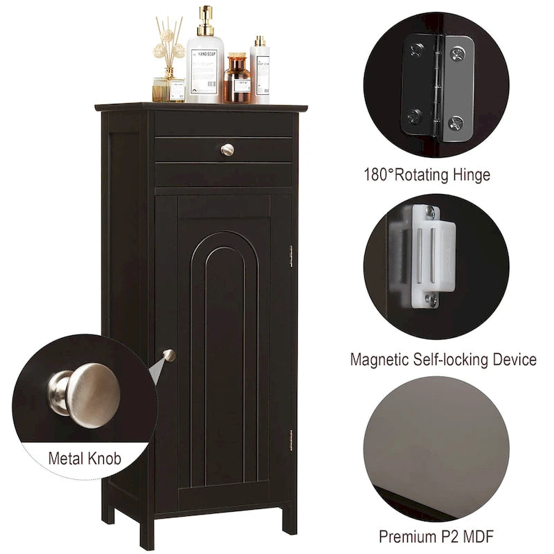 Meuble de salle de bain en MDF noir P2, 1 tiroir, 1 porte, étagère réglable, anti-basculement