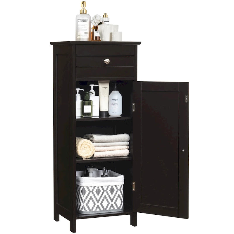 Meuble de salle de bain en MDF noir P2, 1 tiroir, 1 porte, étagère réglable, anti-basculement