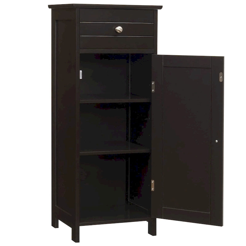 Meuble de salle de bain en MDF noir P2, 1 tiroir, 1 porte, étagère réglable, anti-basculement
