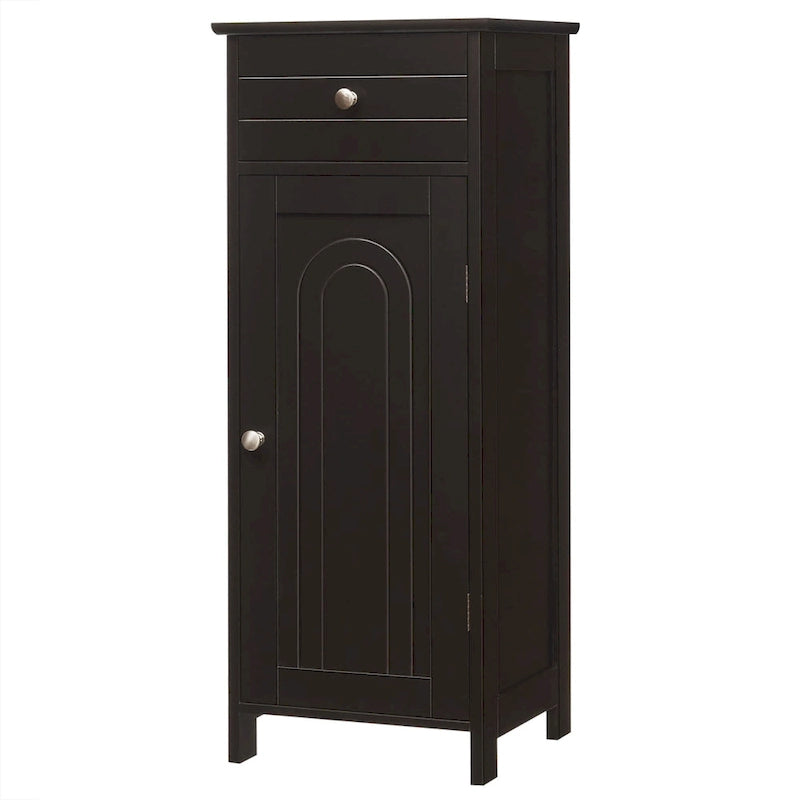 Meuble de salle de bain en MDF noir P2, 1 tiroir, 1 porte, étagère réglable, anti-basculement