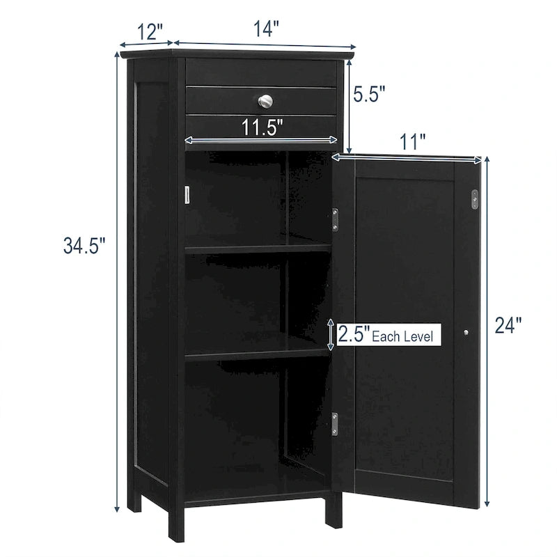 Meuble de salle de bain en MDF noir P2, 1 tiroir, 1 porte, étagère réglable, anti-basculement