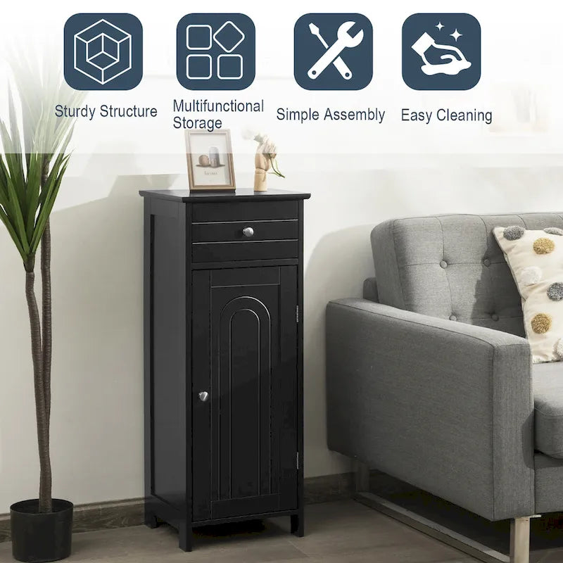 Meuble de salle de bain en MDF noir P2, 1 tiroir, 1 porte, étagère réglable, anti-basculement