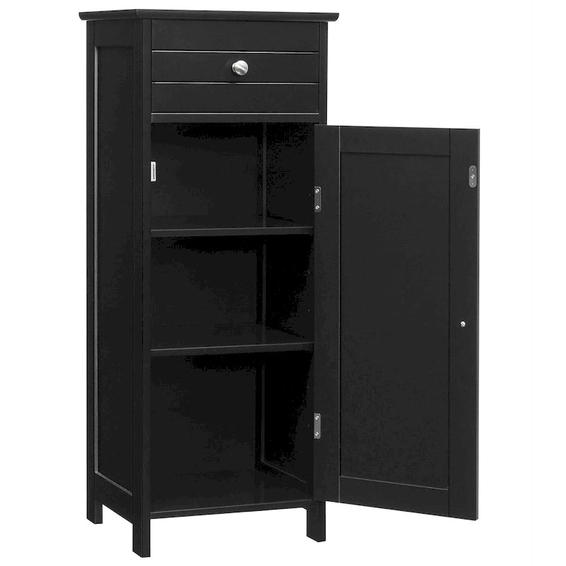 Meuble de salle de bain en MDF noir P2, 1 tiroir, 1 porte, étagère réglable, anti-basculement