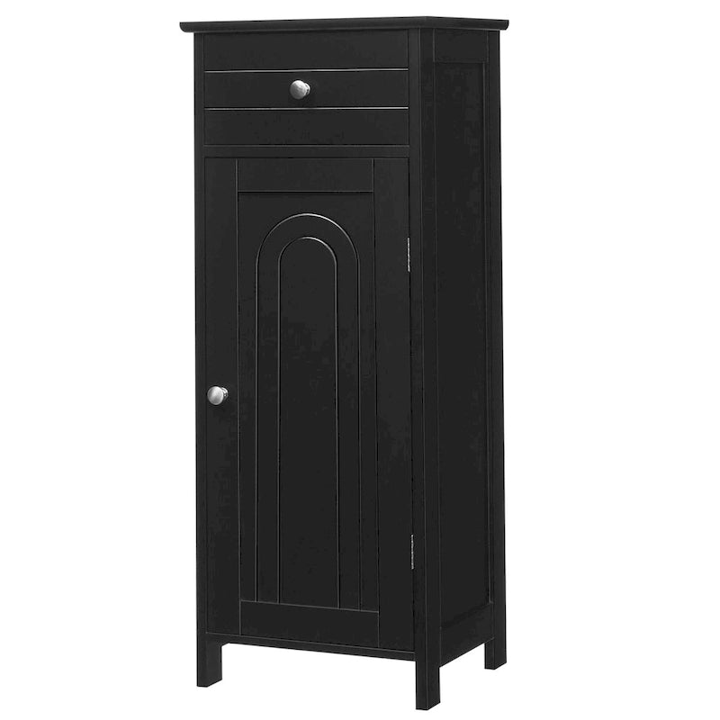 Meuble de salle de bain en MDF noir P2, 1 tiroir, 1 porte, étagère réglable, anti-basculement
