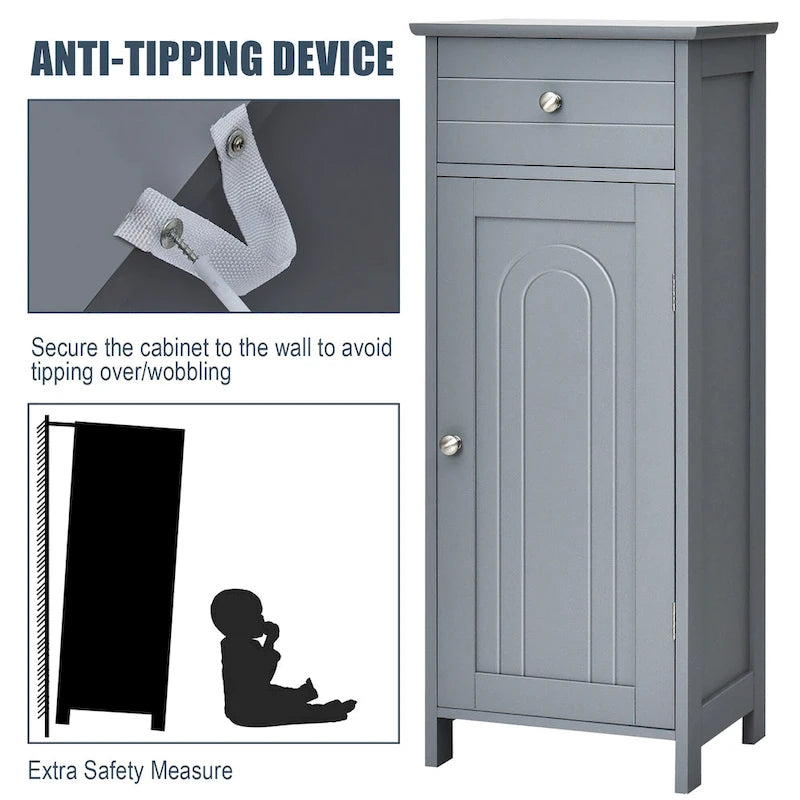 Meuble de salle de bain en MDF noir P2, 1 tiroir, 1 porte, étagère réglable, anti-basculement