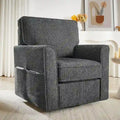 Fauteuil d'appoint baril en chenille grise, pivotant à 360°, poches latérales, accoudoirs arrondis ergonomiques