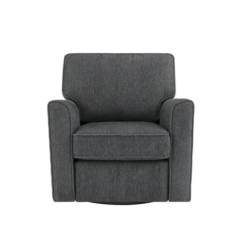 Fauteuil d'appoint baril en chenille grise, pivotant à 360°, poches latérales, accoudoirs arrondis ergonomiques
