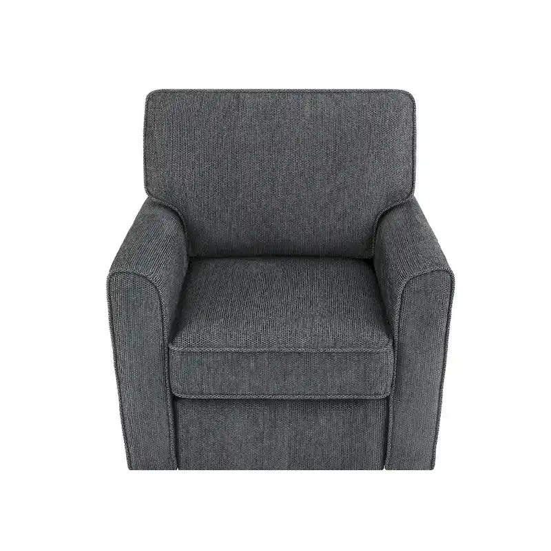 Fauteuil d'appoint baril en chenille grise, pivotant à 360°, poches latérales, accoudoirs arrondis ergonomiques