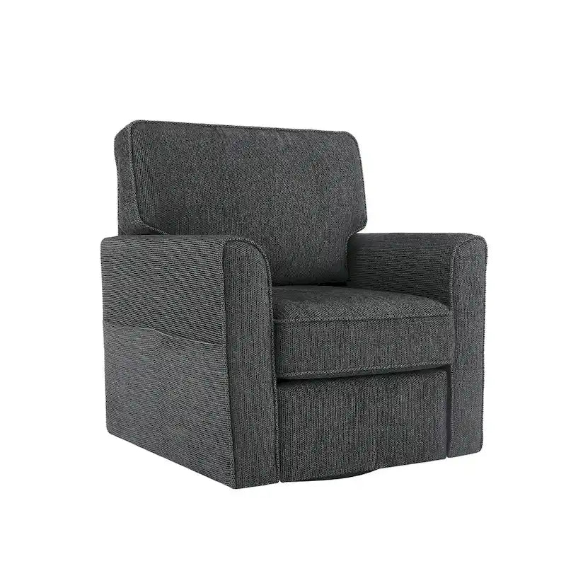 Fauteuil d'appoint baril en chenille grise, pivotant à 360°, poches latérales, accoudoirs arrondis ergonomiques