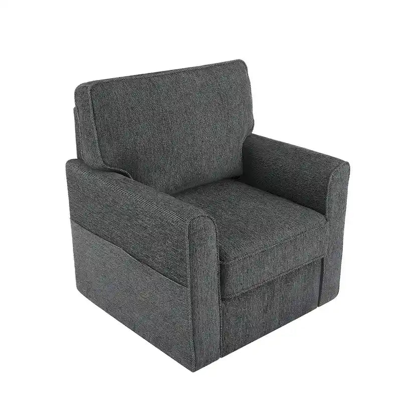 Fauteuil d'appoint baril en chenille grise, pivotant à 360°, poches latérales, accoudoirs arrondis ergonomiques