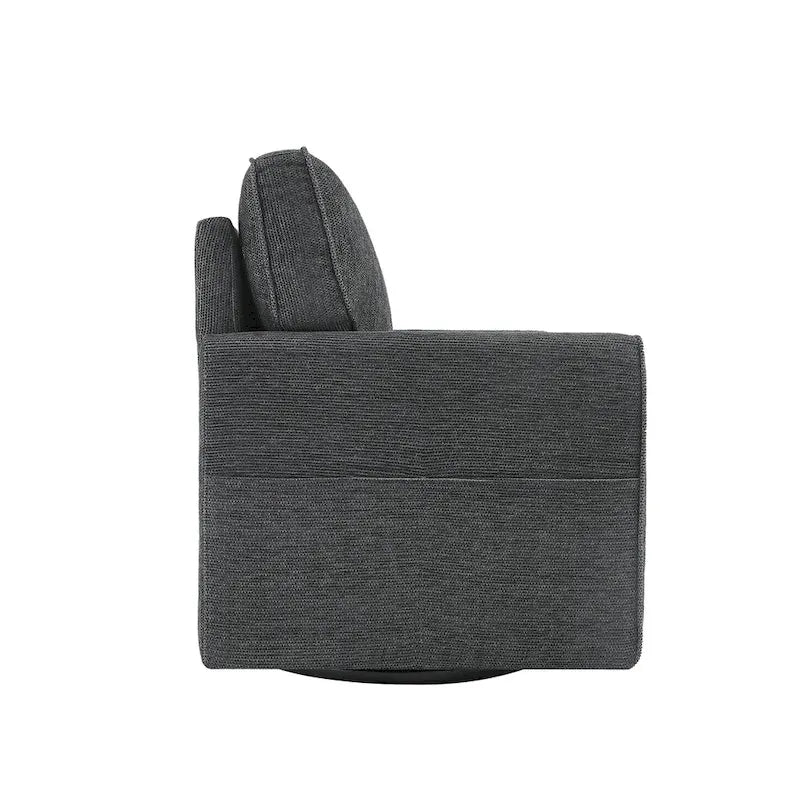 Fauteuil d'appoint baril en chenille grise, pivotant à 360°, poches latérales, accoudoirs arrondis ergonomiques