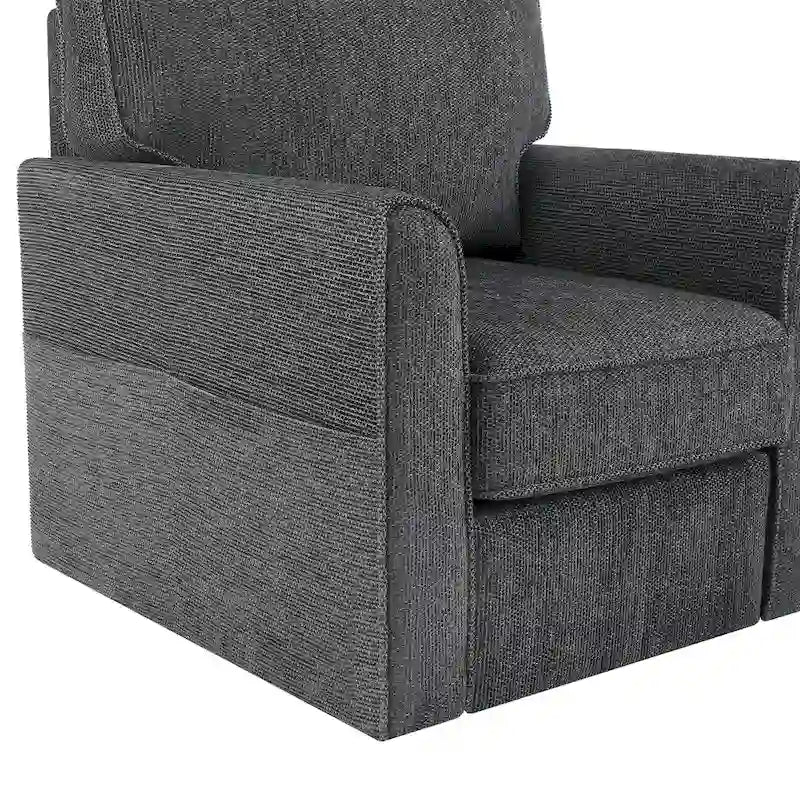 Fauteuil d'appoint baril en chenille grise, pivotant à 360°, poches latérales, accoudoirs arrondis ergonomiques