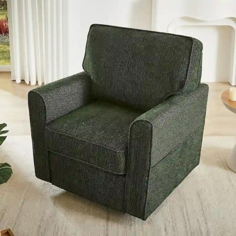 Fauteuil d'appoint baril en chenille grise, pivotant à 360°, poches latérales, accoudoirs arrondis ergonomiques