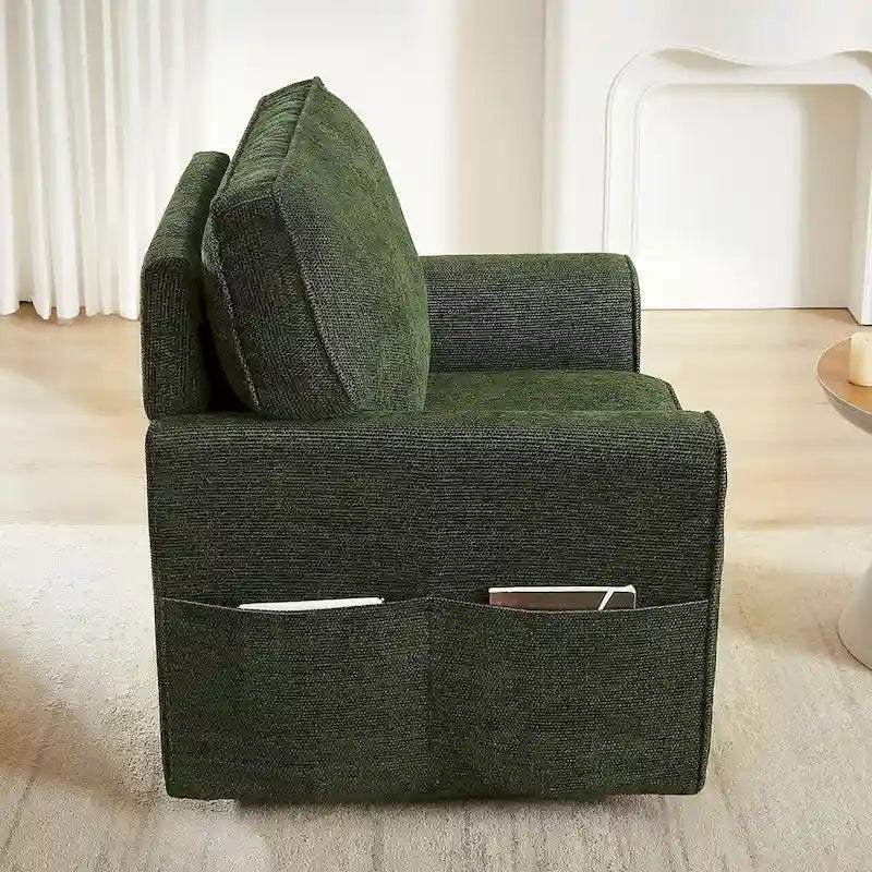 Fauteuil d'appoint baril en chenille grise, pivotant à 360°, poches latérales, accoudoirs arrondis ergonomiques