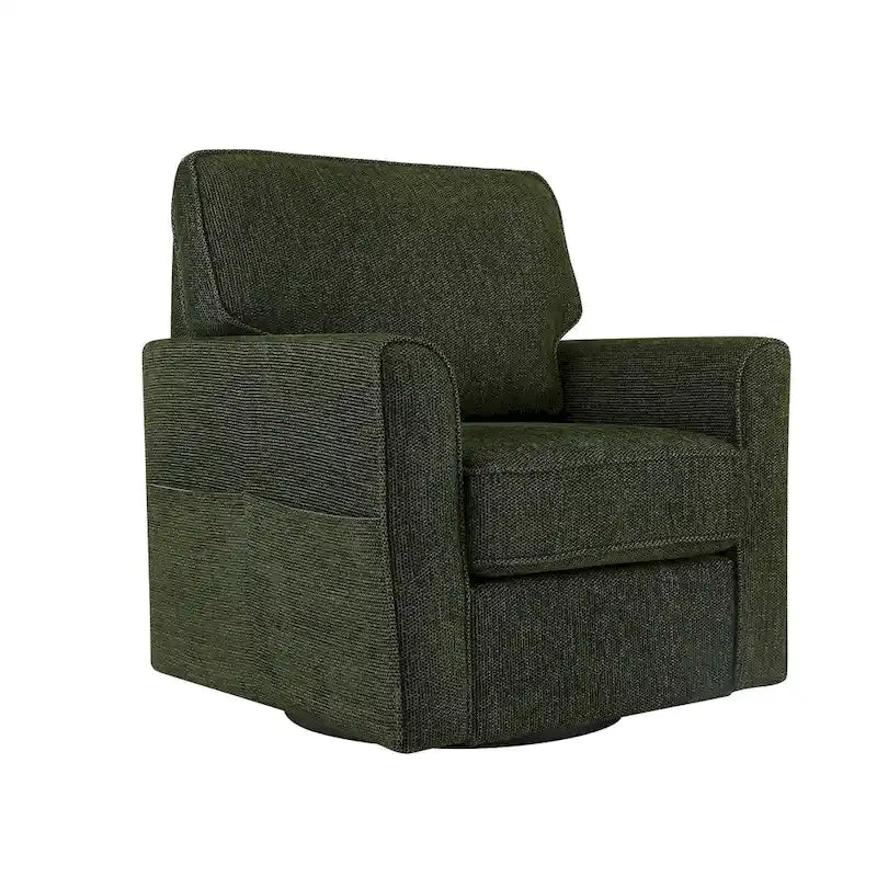 Fauteuil d'appoint baril en chenille grise, pivotant à 360°, poches latérales, accoudoirs arrondis ergonomiques