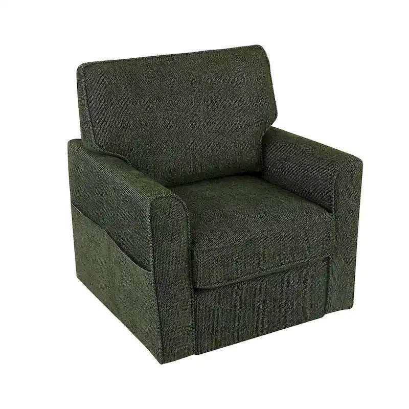 Fauteuil d'appoint baril en chenille grise, pivotant à 360°, poches latérales, accoudoirs arrondis ergonomiques