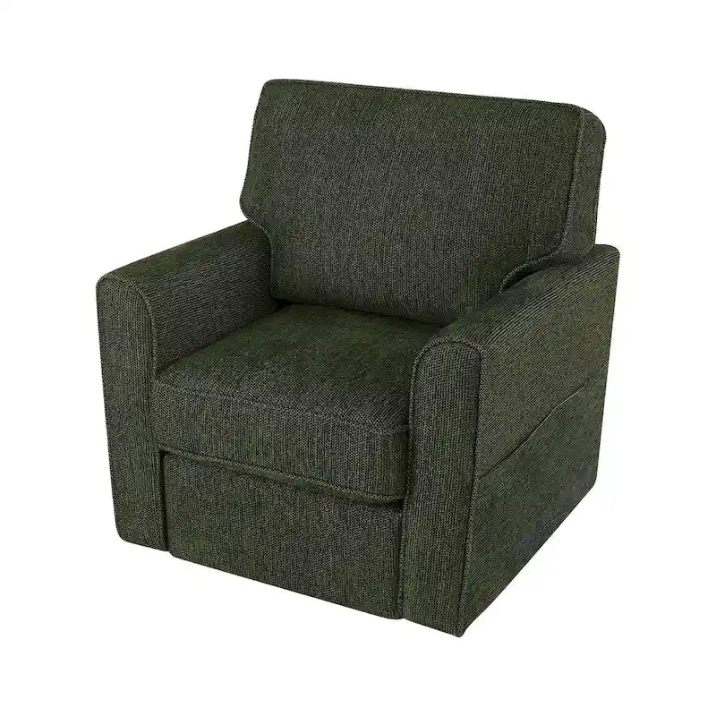 Fauteuil d'appoint baril en chenille grise, pivotant à 360°, poches latérales, accoudoirs arrondis ergonomiques