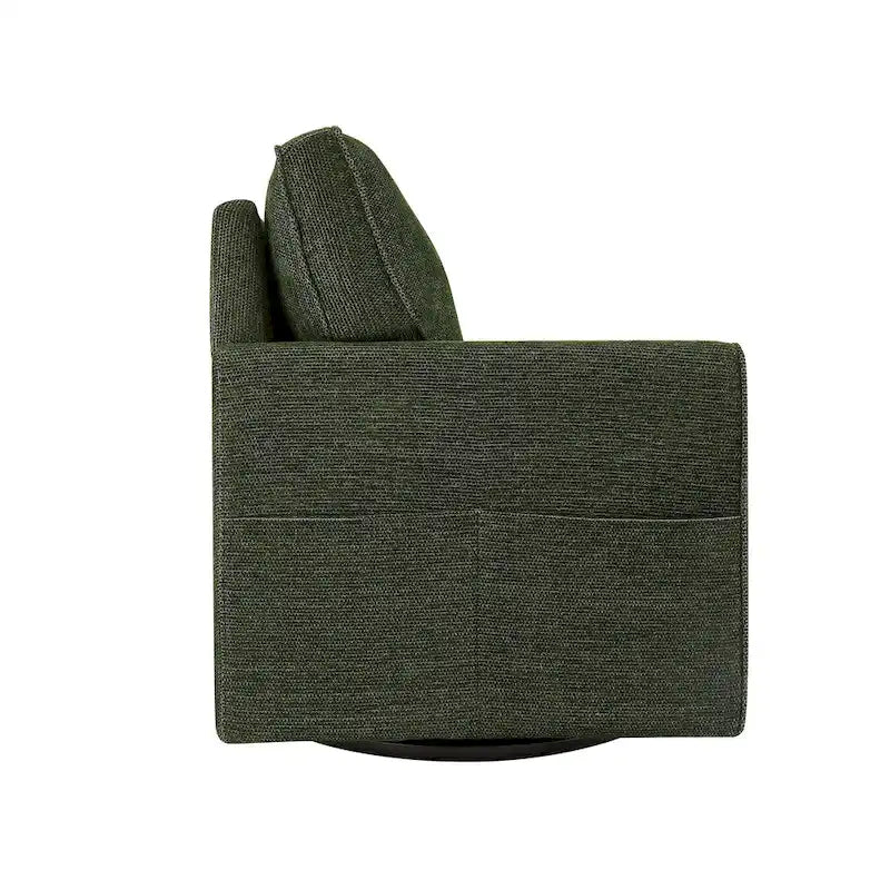 Fauteuil d'appoint baril en chenille grise, pivotant à 360°, poches latérales, accoudoirs arrondis ergonomiques