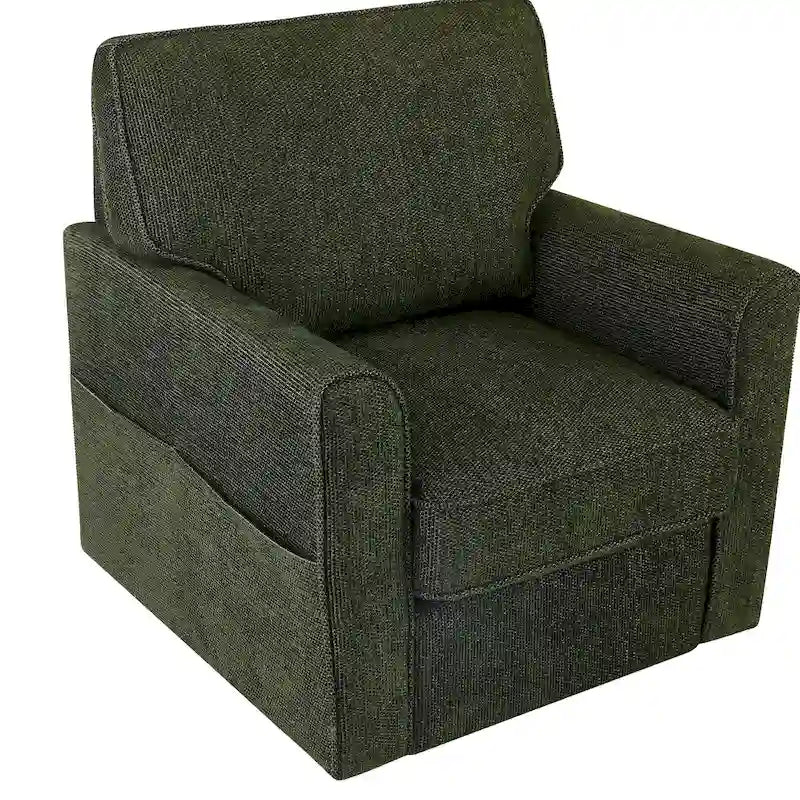 Fauteuil d'appoint baril en chenille grise, pivotant à 360°, poches latérales, accoudoirs arrondis ergonomiques