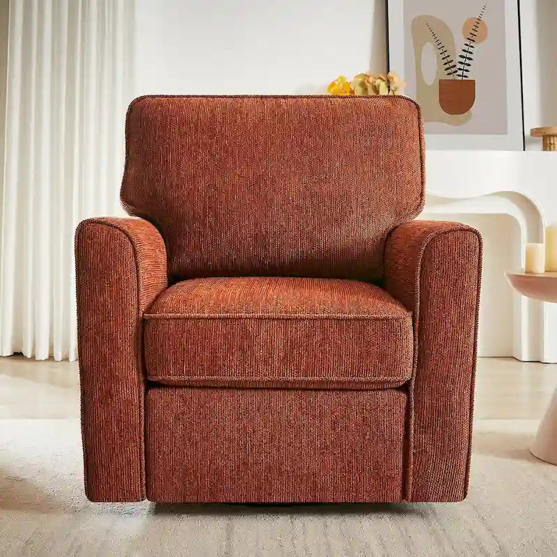 Fauteuil d'appoint baril en chenille grise, pivotant à 360°, poches latérales, accoudoirs arrondis ergonomiques