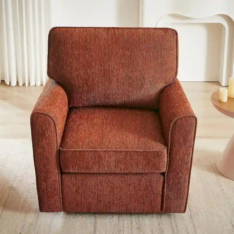 Fauteuil d'appoint baril en chenille grise, pivotant à 360°, poches latérales, accoudoirs arrondis ergonomiques