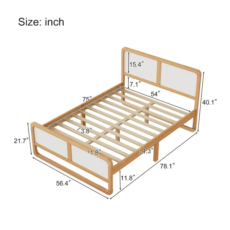 Lit plateforme complet Noyer blanc Pin MDF Silhouette incurvée Coins arrondis