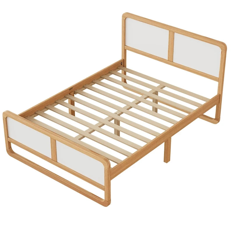 Lit plateforme complet Noyer blanc Pin MDF Silhouette incurvée Coins arrondis