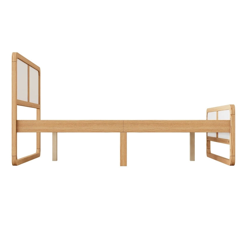 Lit plateforme complet Noyer blanc Pin MDF Silhouette incurvée Coins arrondis