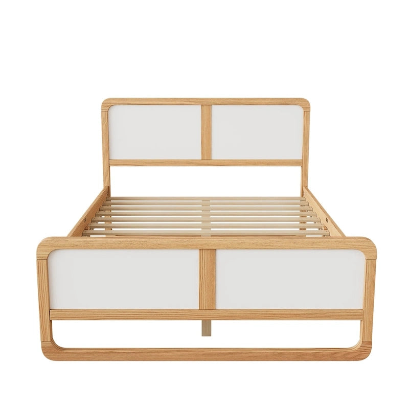 Lit plateforme complet Noyer blanc Pin MDF Silhouette incurvée Coins arrondis