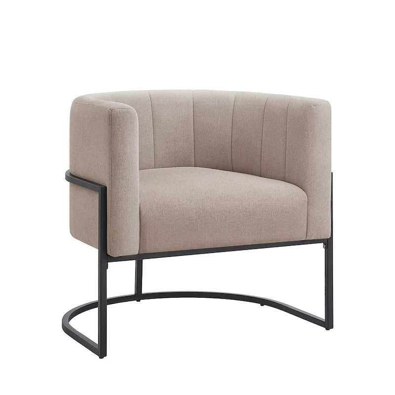 Fauteuil d'appoint en velours crème, pieds en métal noir, dossier incurvé TB117 Mousse