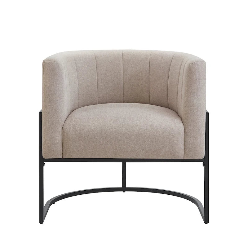 Fauteuil d'appoint en velours crème, pieds en métal noir, dossier incurvé TB117 Mousse