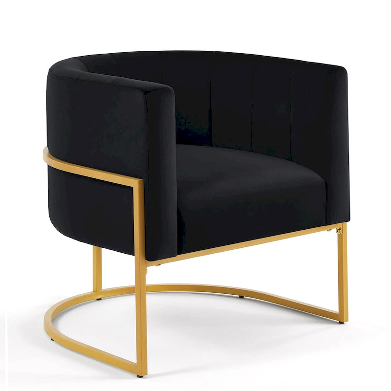 Fauteuil d'appoint en velours crème, pieds en métal noir, dossier incurvé TB117 Mousse