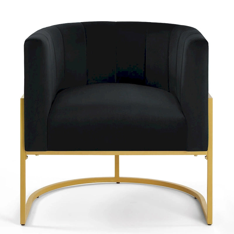 Fauteuil d'appoint en velours crème, pieds en métal noir, dossier incurvé TB117 Mousse