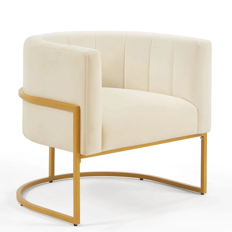 Fauteuil d'appoint en velours crème, pieds en métal noir, dossier incurvé TB117 Mousse