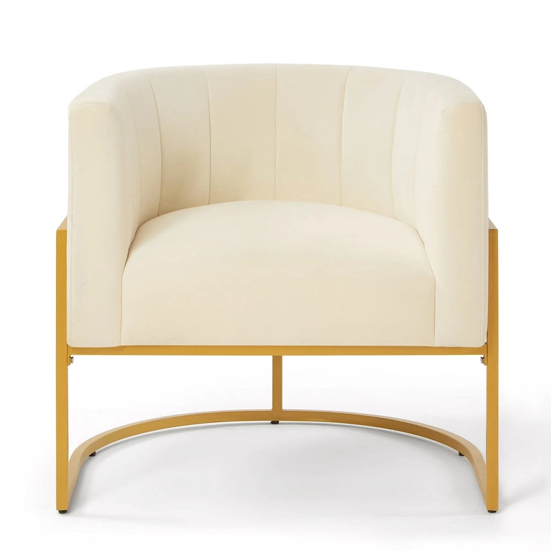 Fauteuil d'appoint en velours crème, pieds en métal noir, dossier incurvé TB117 Mousse