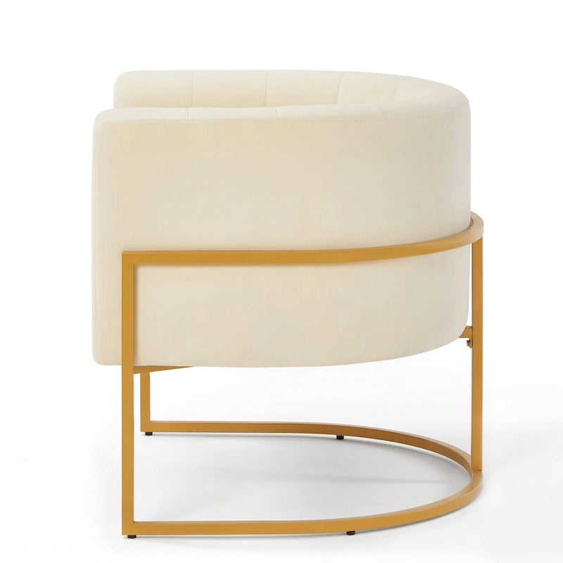 Fauteuil d'appoint en velours crème, pieds en métal noir, dossier incurvé TB117 Mousse