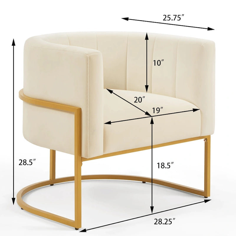 Fauteuil d'appoint en velours crème, pieds en métal noir, dossier incurvé TB117 Mousse