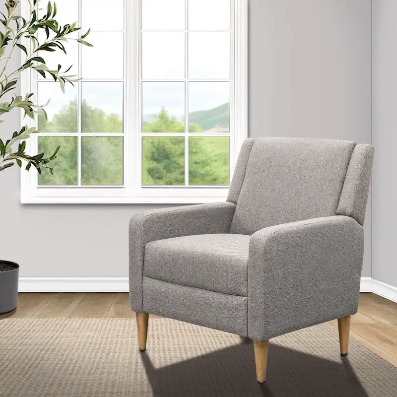 Fauteuil d'appoint moderniste minimaliste rembourré gris, ressorts sinueux, cadre en bois massif