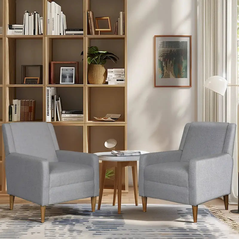 Fauteuil d'appoint moderniste minimaliste rembourré gris, ressorts sinueux, cadre en bois massif